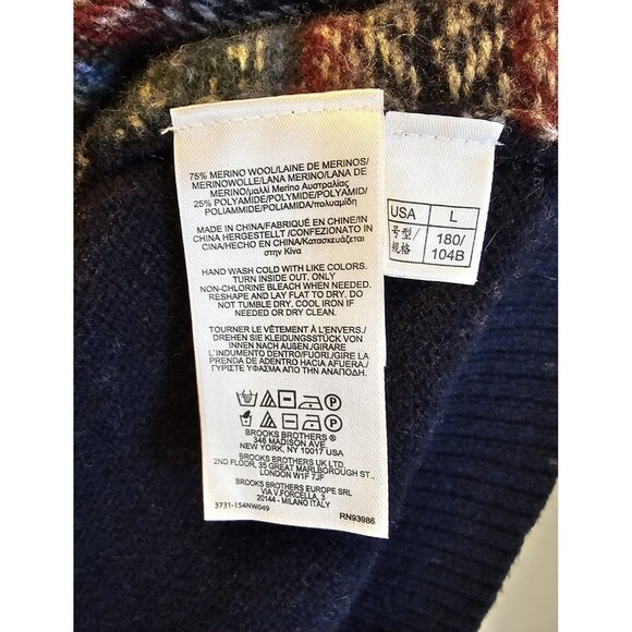 Brooks Brothers Italian Yarn Merino Wool Fair Isle Cardigan Sweater Mens L Navy - Picture 4 of 5